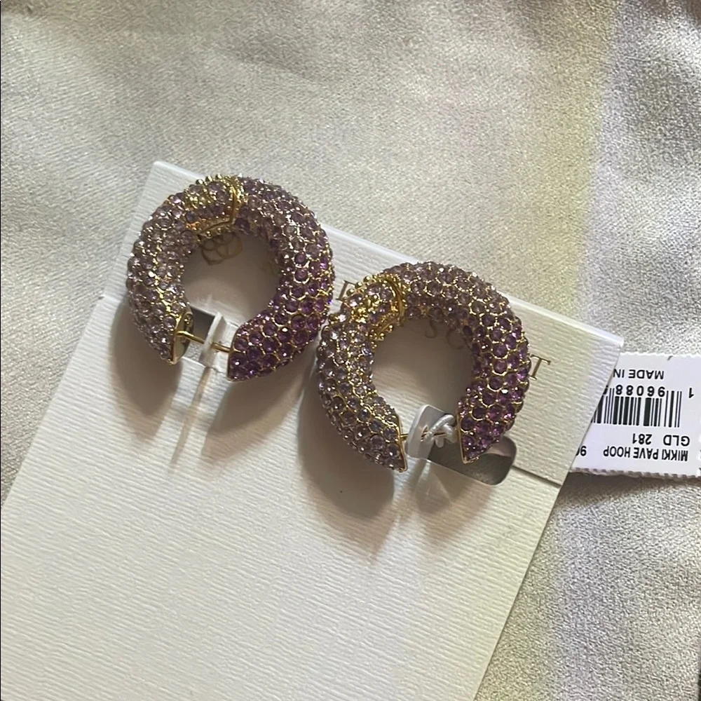 Kendra Scott Mikki Gold Pave Hoop Earrings in Purple Mauve - Picture 10 of 14